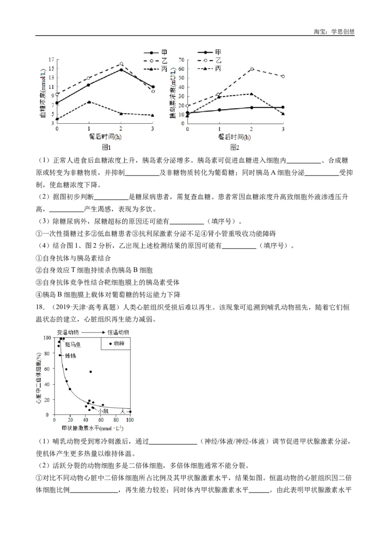 专题20动物生命活动的调节-好题汇编十年（2015-2024）高考生物真题分类汇编（全国通用）（原卷版）_生物真题汇总_十年（2014-2024）高考生物真题分项汇编（全国通用）