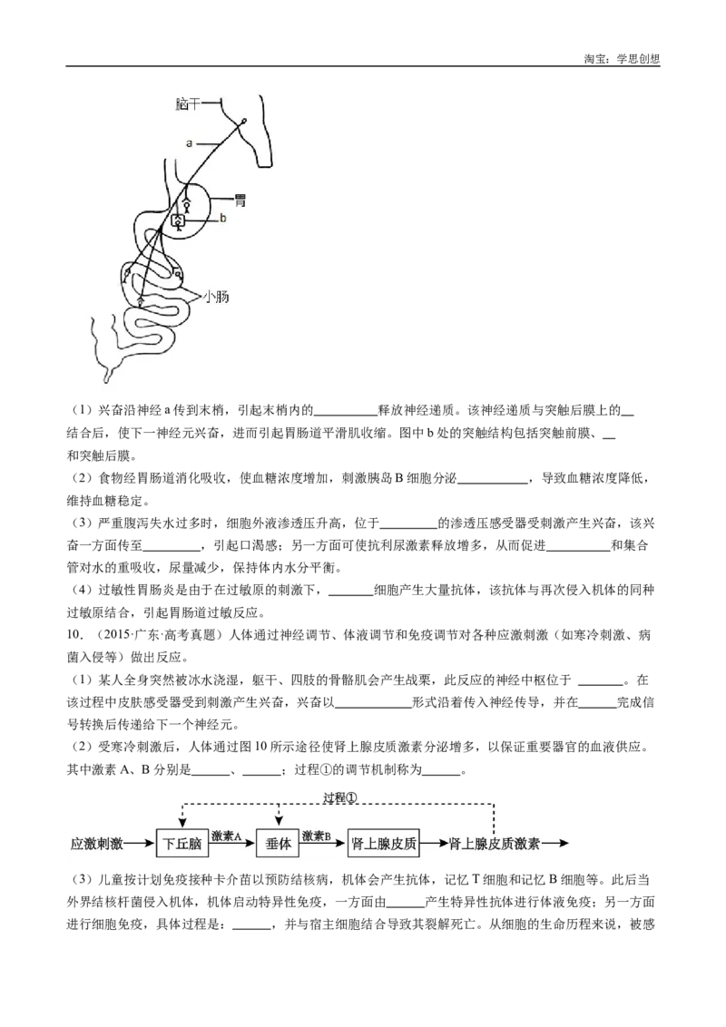 专题20动物生命活动的调节-好题汇编十年（2015-2024）高考生物真题分类汇编（全国通用）（原卷版）_生物真题汇总_十年（2014-2024）高考生物真题分项汇编（全国通用）