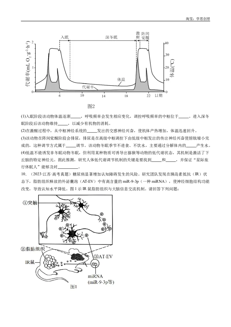 专题20动物生命活动的调节-好题汇编十年（2015-2024）高考生物真题分类汇编（全国通用）（原卷版）_生物真题汇总_十年（2014-2024）高考生物真题分项汇编（全国通用）