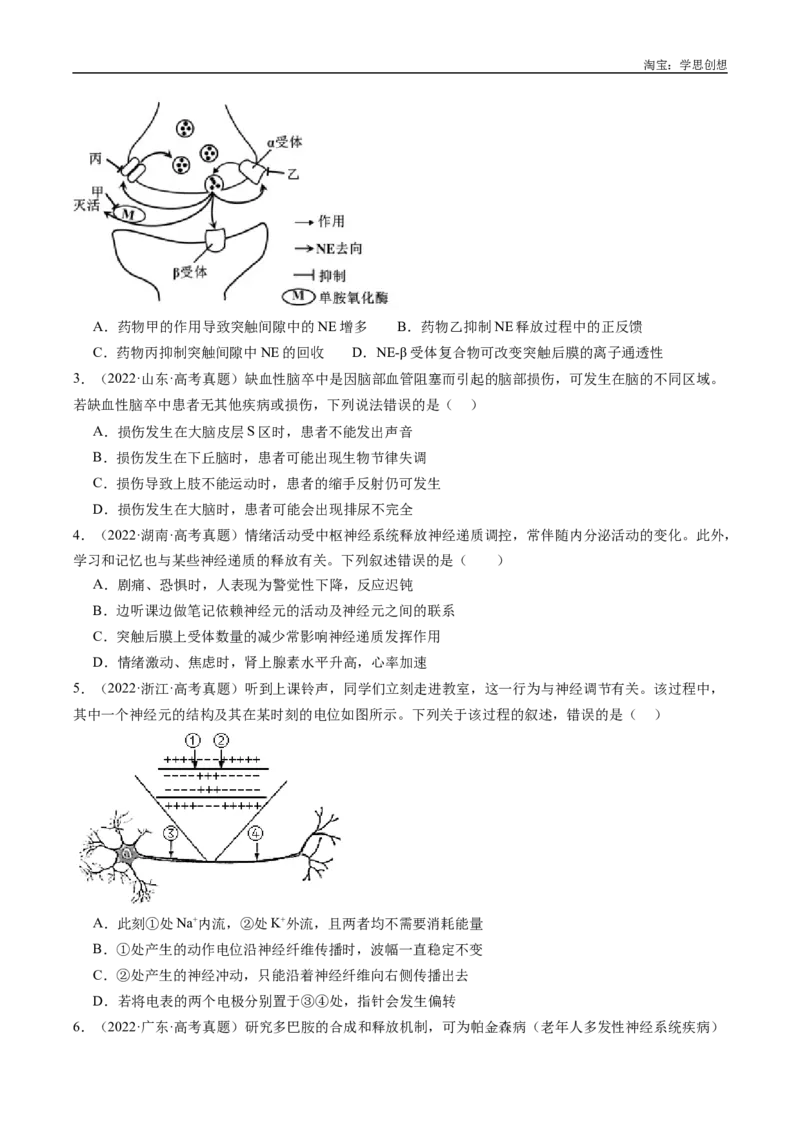 专题20动物生命活动的调节-好题汇编十年（2015-2024）高考生物真题分类汇编（全国通用）（原卷版）_生物真题汇总_十年（2014-2024）高考生物真题分项汇编（全国通用）