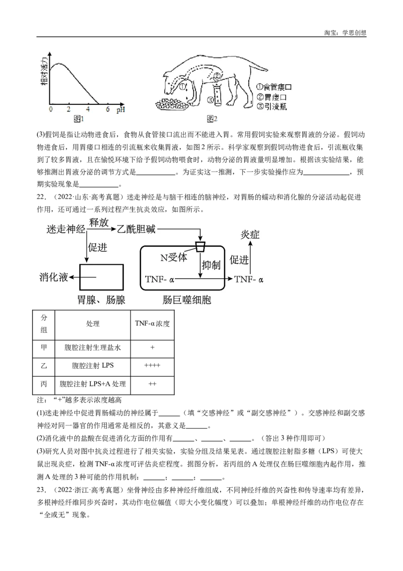 专题20动物生命活动的调节-好题汇编十年（2015-2024）高考生物真题分类汇编（全国通用）（原卷版）_生物真题汇总_十年（2014-2024）高考生物真题分项汇编（全国通用）