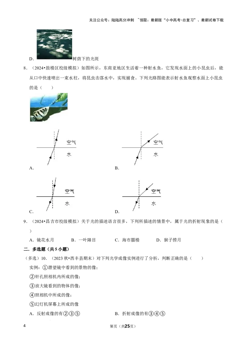 2025年中考物理复习难题速递之光现象辨析_02中考总复习（2026版更新中）_04-物理-中考总复习_2025年中考复习资料_2025年中考物理复习难题速递