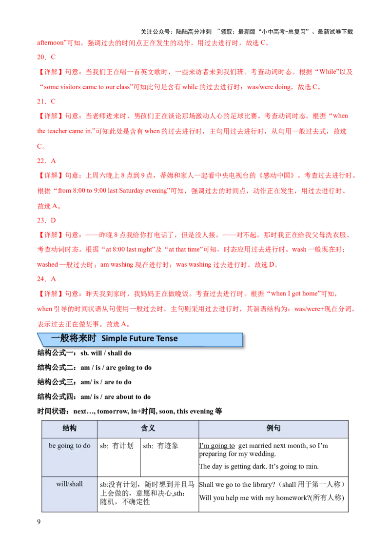 专题01动词时态（一）知识梳理-口袋书2024年中考英语一轮复习知识清单（全国通用）（解析版）_02中考总复习（2026版更新中）_03-英语-中考总复习_2024年中考复习资料_一轮复习
