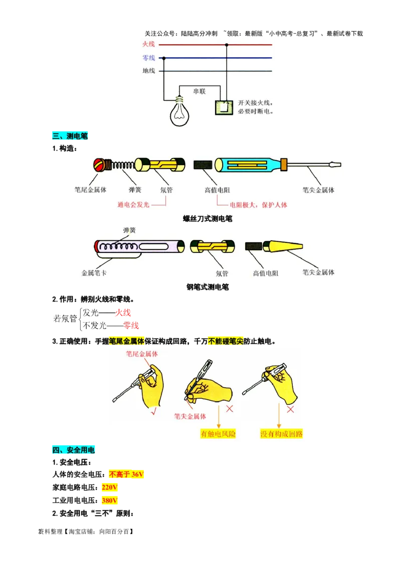 40.&ldquo;家庭电路基础&rdquo;-2024年中考物理重难点突破及题型归类总复习_02中考总复习（2026版更新中）_04-物理-中考总复习_2024年中考复习资料_专项复习资料_2024年中考物理复习辅导系列