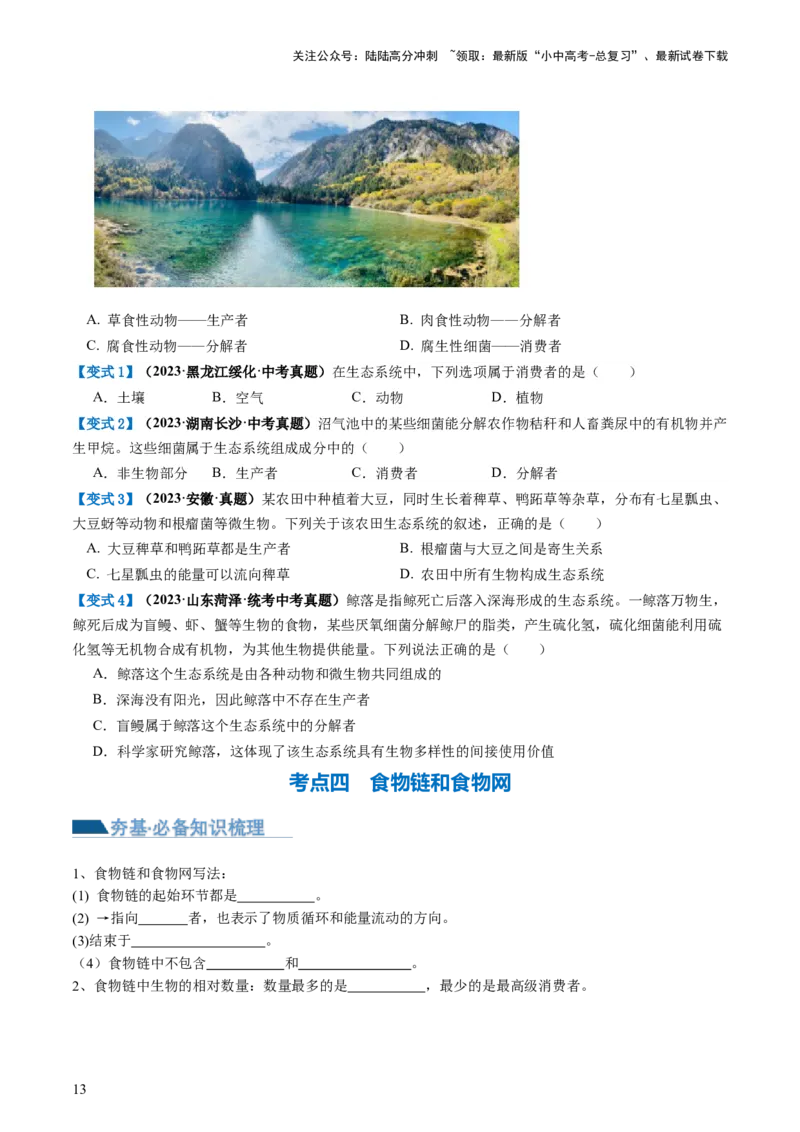 专题01生物和生物圈（讲义）（原卷版）_02中考总复习（2026版更新中）_08-生物-中考总复习_2024年中考复习资料_一轮复习_❤2024年中考生物一轮复习讲练测（全国通用）_讲义