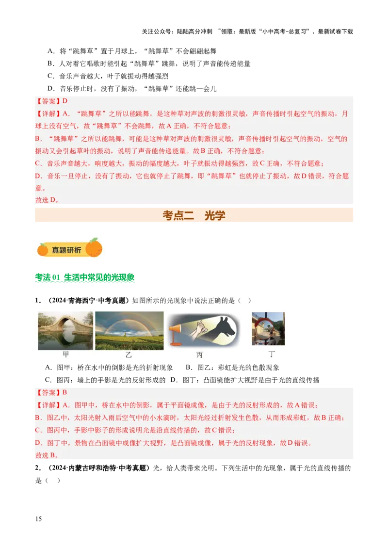专题01声学、光学（讲练）（解析版）_02中考总复习（2026版更新中）_04-物理-中考总复习_2025年中考复习资料_2025中考二轮课件ppt+讲义+练习物理_讲义+练习
