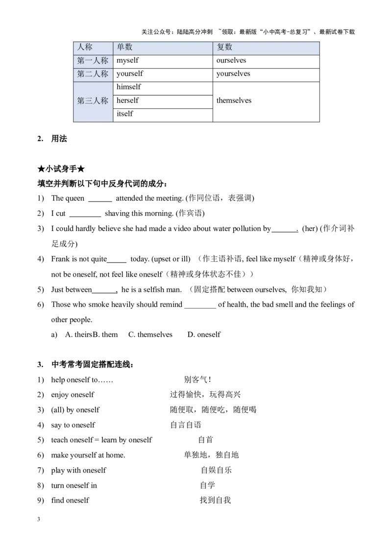 Chapter7代词和限定词笔记（全国通用）（原卷版）_02中考总复习（2026版更新中）_03-英语-中考总复习_2024年中考复习资料_专项复习资料_语法宝典备战2024年中考英语语法培优生笔记