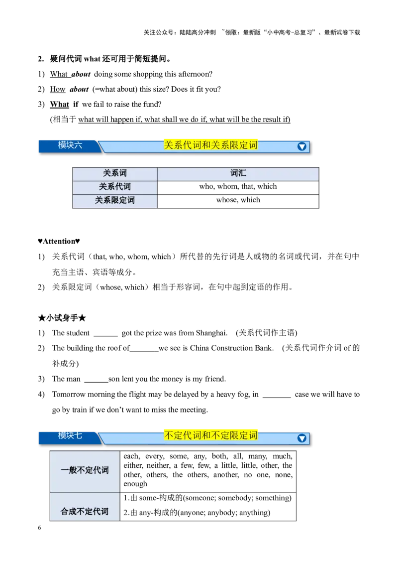 Chapter7代词和限定词笔记（全国通用）（原卷版）_02中考总复习（2026版更新中）_03-英语-中考总复习_2024年中考复习资料_专项复习资料_语法宝典备战2024年中考英语语法培优生笔记