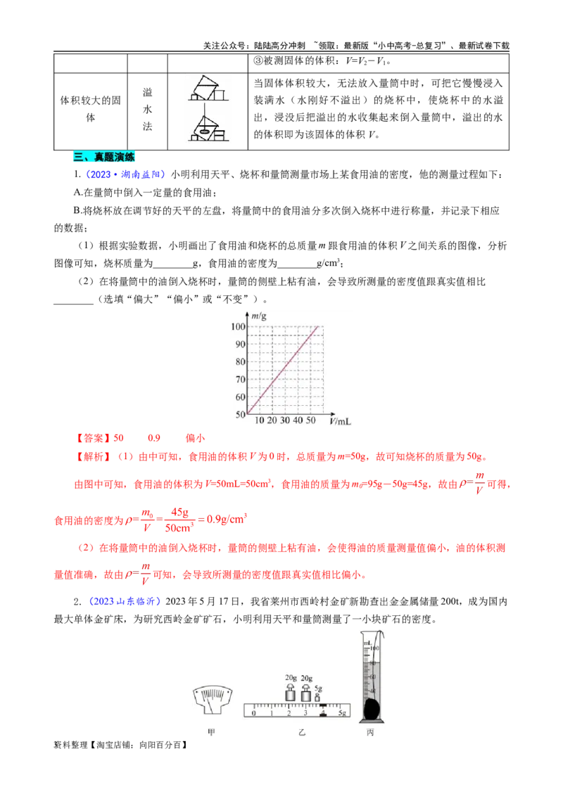 《物质密度的测量方法及误差分析》_02中考总复习（2026版更新中）_04-物理-中考总复习_2024年中考复习资料_专项复习资料_2024年中考物理复习辅导系列_❤更新专项复习