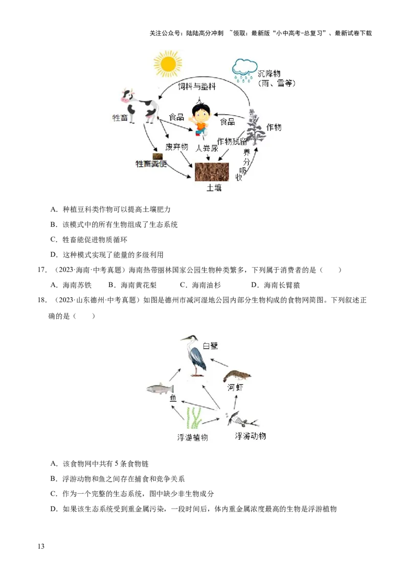 专题01生物与环境（全国通用）（原卷版）_02中考总复习（2026版更新中）_08-生物-中考总复习_2026年中考复习（更新中）_好题汇编三年（2023-2025）中考生物真题分类汇编（全国通用）