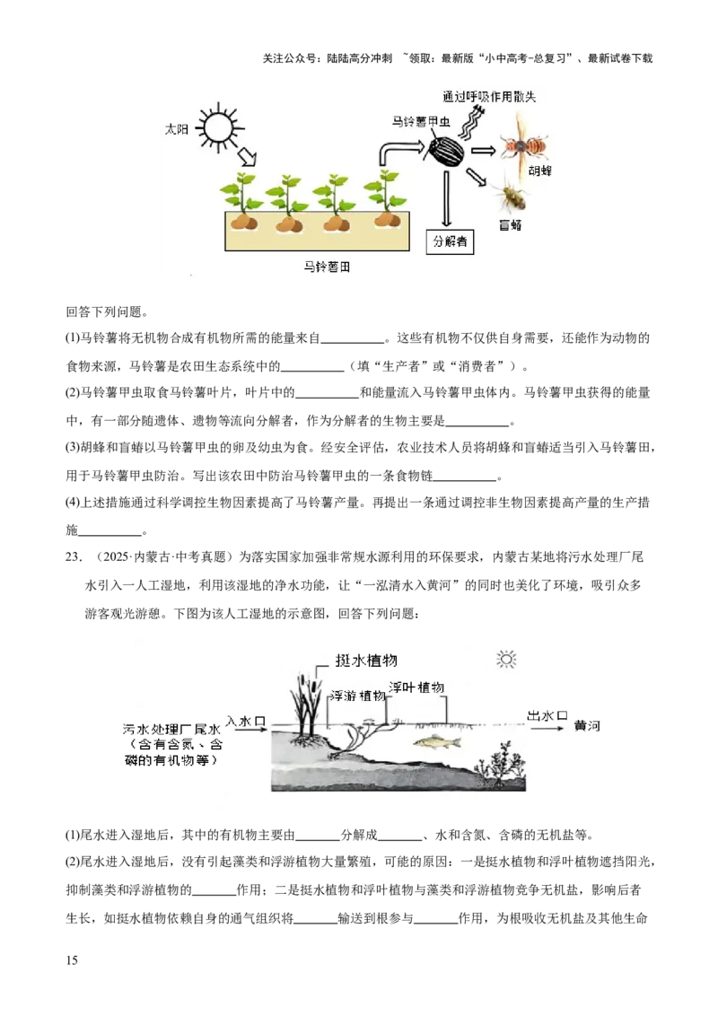 专题01生物与环境（全国通用）（原卷版）_02中考总复习（2026版更新中）_08-生物-中考总复习_2026年中考复习（更新中）_好题汇编三年（2023-2025）中考生物真题分类汇编（全国通用）