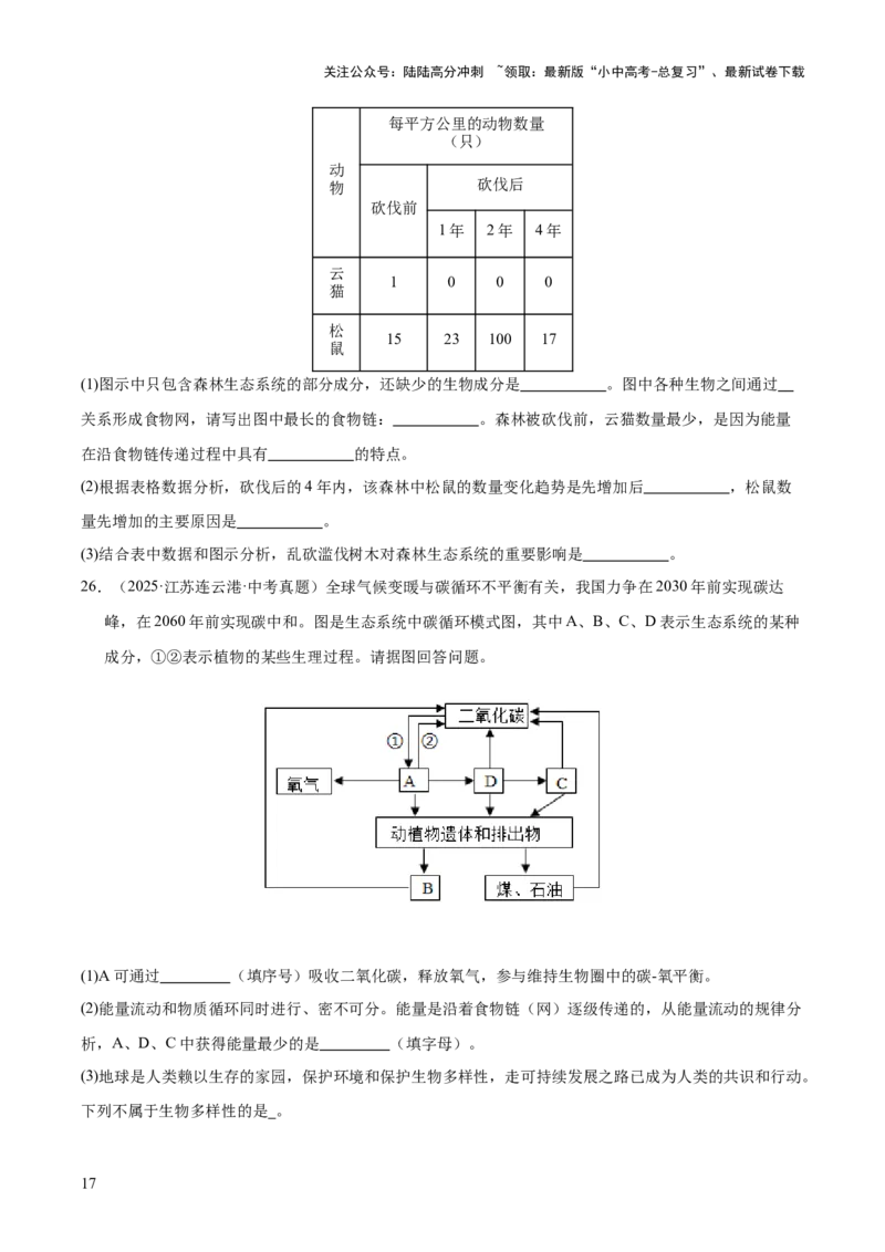专题01生物与环境（全国通用）（原卷版）_02中考总复习（2026版更新中）_08-生物-中考总复习_2026年中考复习（更新中）_好题汇编三年（2023-2025）中考生物真题分类汇编（全国通用）
