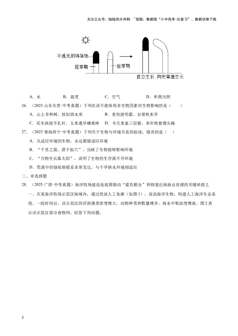 专题01生物与环境（全国通用）（原卷版）_02中考总复习（2026版更新中）_08-生物-中考总复习_2026年中考复习（更新中）_好题汇编三年（2023-2025）中考生物真题分类汇编（全国通用）