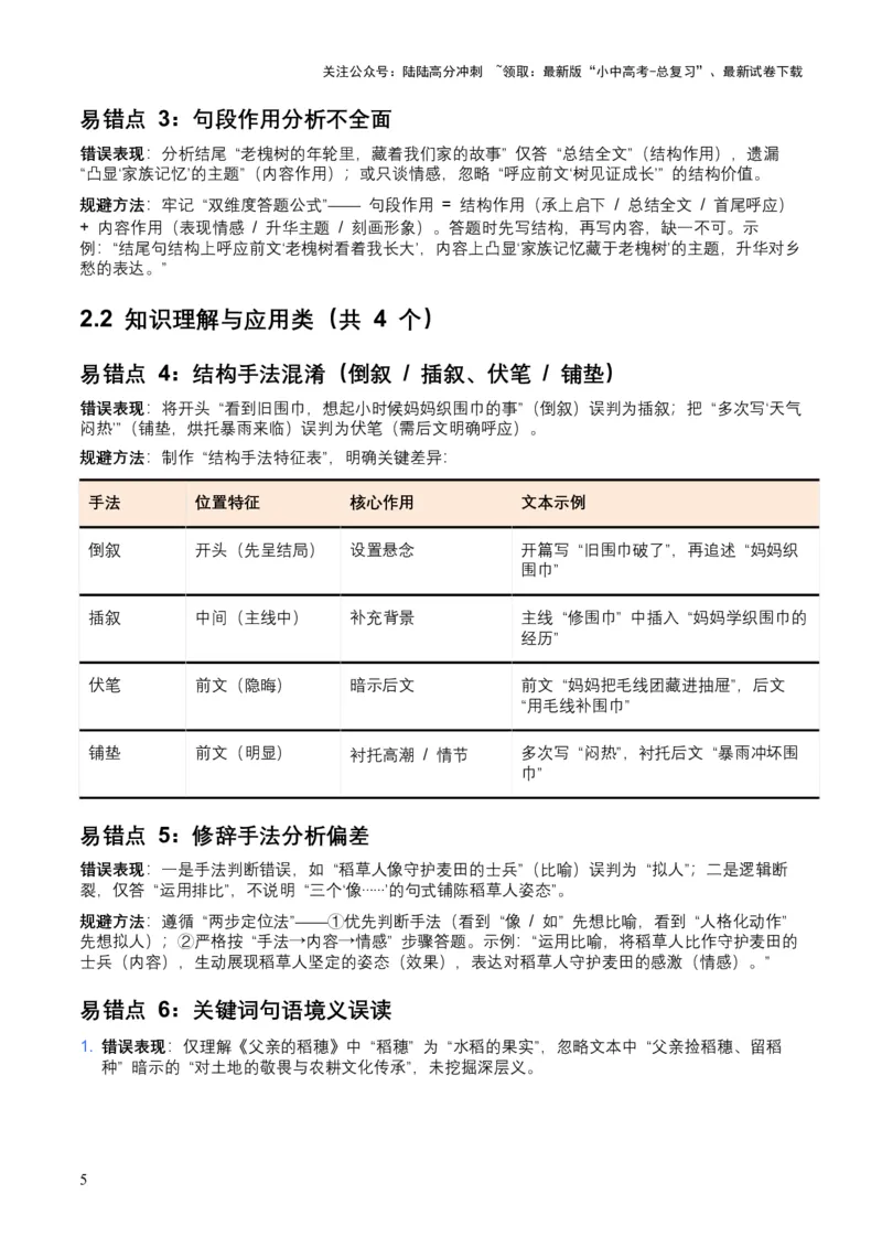 [54415047]近5年全国各地中考语文记叙文表现手法8个高频考点+7个高频易错点_02中考总复习（2026版更新中）_01-语文-中考总复习_2026年中考复习（更新中）_2026年全国中考语文一轮复习讲义