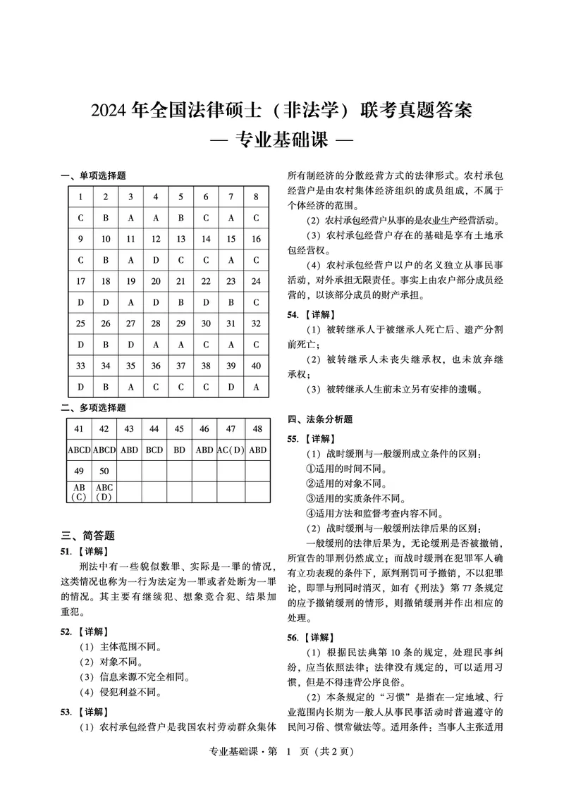 基础课（非法学）2024年法律硕士联考解析_法硕非法学真题（2005-2025）_1.真题及解析(2005-2025)_398法律基础（非法学）_3.398法硕（非法学）基础课真题及解析(2024)