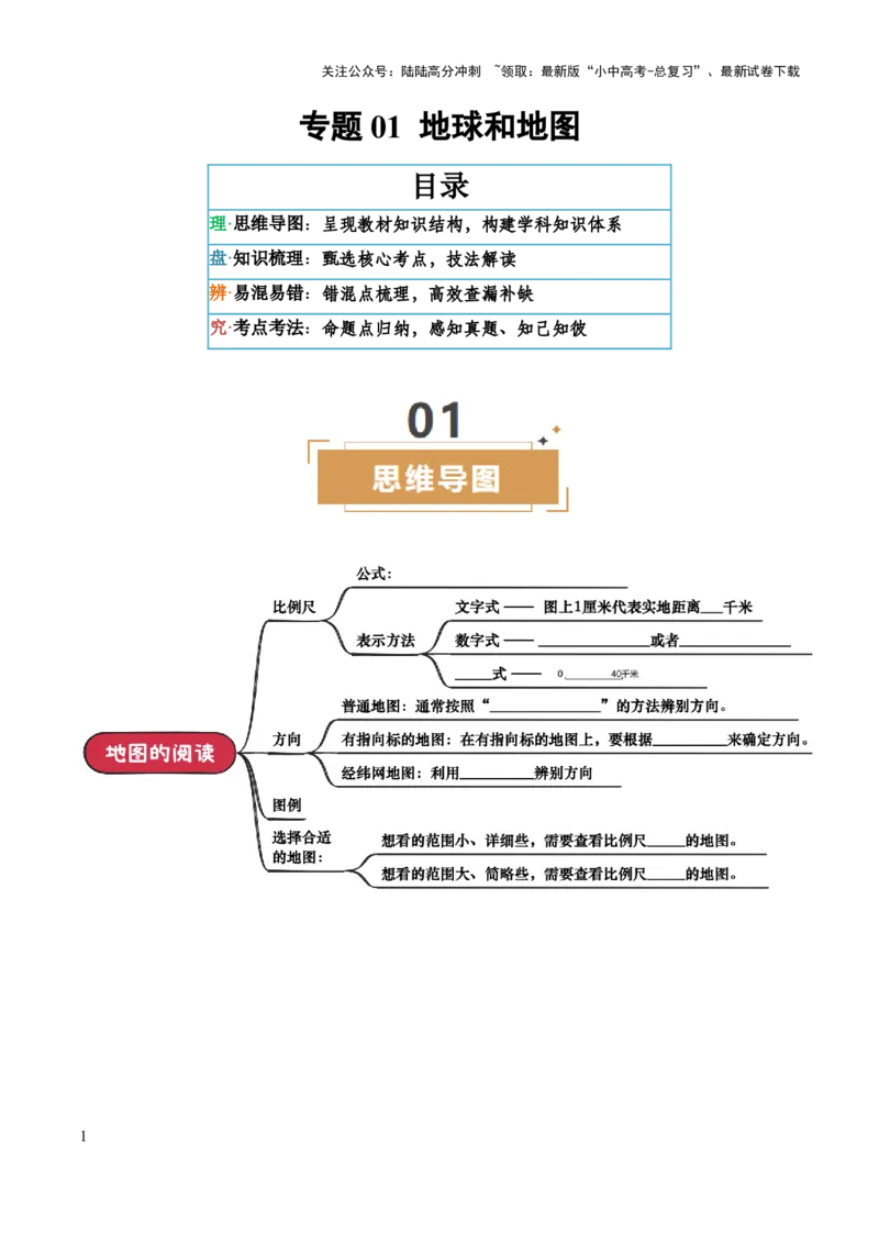 专题01地球和地图-2025年中考地理知识点梳理（挖空版）_02中考总复习（2026版更新中）_09-地理-中考总复习_2025中考地理复习资料_2025年中考地理知识点_挖空版+背诵版