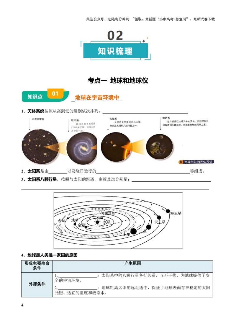 专题01地球和地图-2025年中考地理知识点梳理（挖空版）_02中考总复习（2026版更新中）_09-地理-中考总复习_2025中考地理复习资料_2025年中考地理知识点_挖空版+背诵版