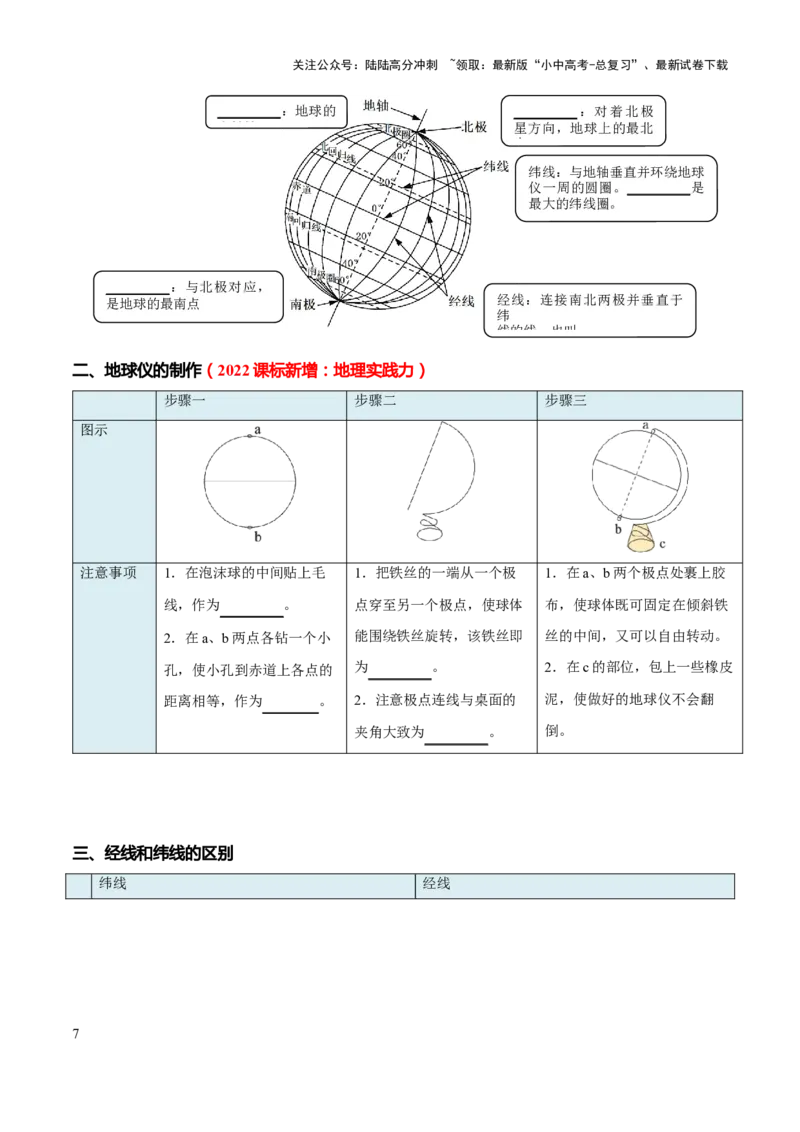 专题01地球和地图-2025年中考地理知识点梳理（挖空版）_02中考总复习（2026版更新中）_09-地理-中考总复习_2025中考地理复习资料_2025年中考地理知识点_挖空版+背诵版