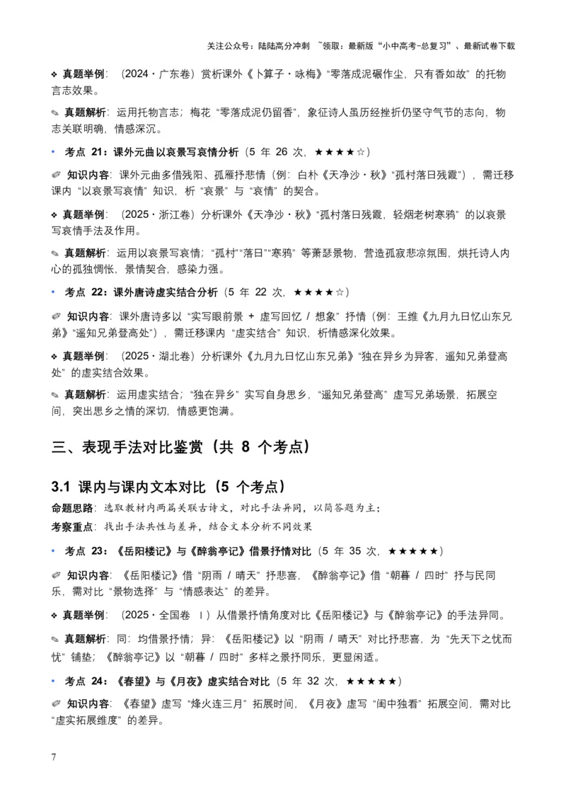 [53910364]近5年全国各地中考语文古诗文阅读表现手法30个高频考点+10个高频易错点_02中考总复习（2026版更新中）_01-语文-中考总复习_2026年中考复习（更新中）