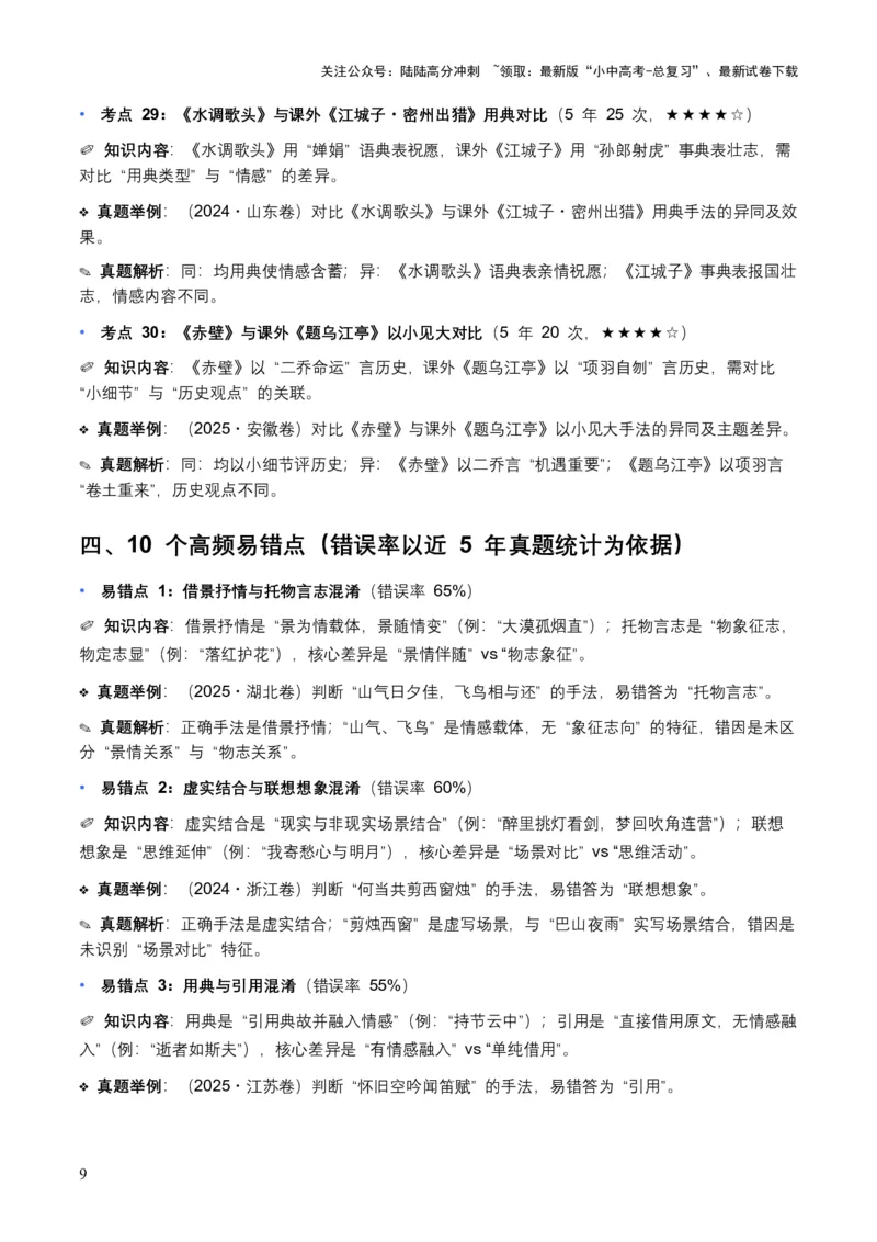 [53910364]近5年全国各地中考语文古诗文阅读表现手法30个高频考点+10个高频易错点_02中考总复习（2026版更新中）_01-语文-中考总复习_2026年中考复习（更新中）