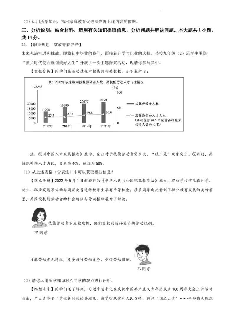 2022年江苏省苏州市中考道德与法治真题（原卷版）_江苏省中考_01江苏省13市中考历年真题2008-2025新_、中考全套_江苏省中考历年真题_江苏省中考道法2008-2024