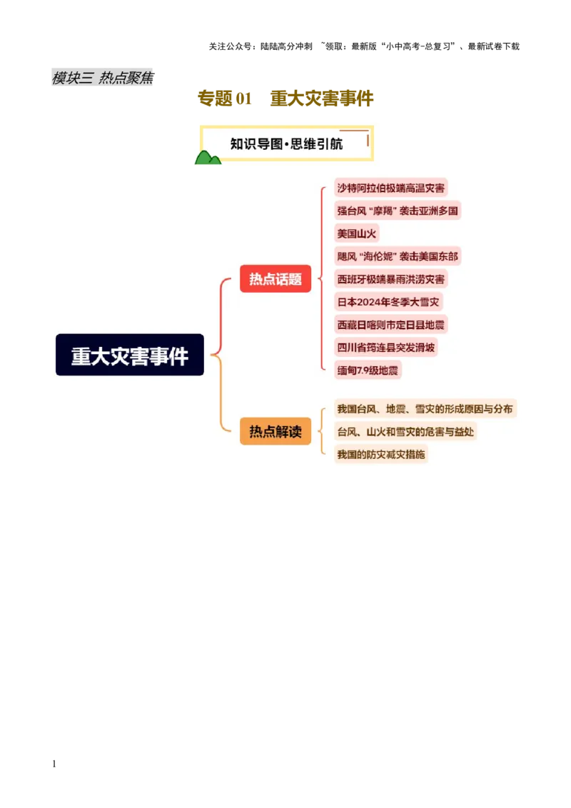 专题01重大灾害事件（9大热点话题+3大考点提炼）（讲练）-2025年中考地理二轮复习（全国通用）（原卷版）_02中考总复习（2026版更新中）_09-地理-中考总复习_2025中考地理复习资料
