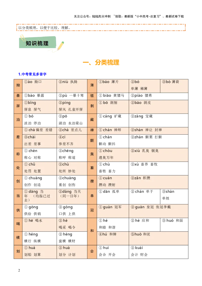 专题01字音、字形、词义（3大常考知识+6册教材梳理+3个易错点）（解析版）_02中考总复习（2026版更新中）_01-语文-中考总复习_2025年中考资料_2025年中考语文一轮复习知识梳理