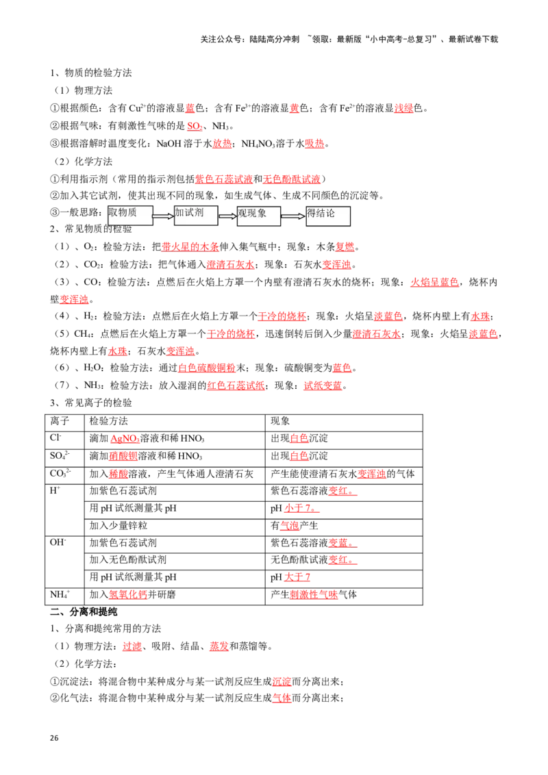 ❤考前必备知识点速览（解析版）_02中考总复习（2026版更新中）_05-化学-中考总复习_2024年中考复习资料_一轮复习资料_完口袋书2024年中考化学一轮复习知识清单