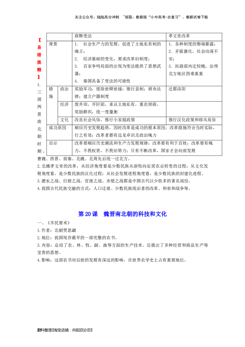 七年级历史上册-背诵秘笈2024年中考历史复习6册教材常考知识点集锦（部编版）_02中考总复习（2026版更新中）_06-历史-中考总复习_2024年中考复习资料_专项复习资料