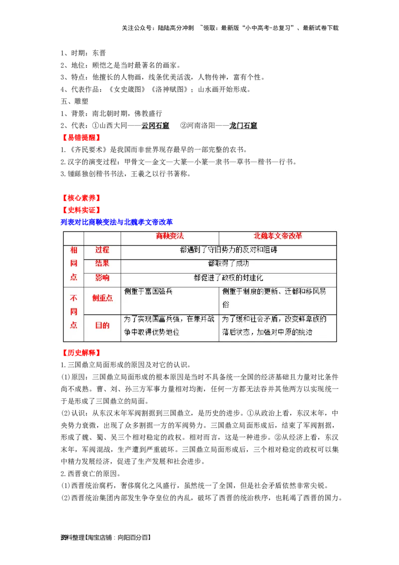 七年级历史上册-背诵秘笈2024年中考历史复习6册教材常考知识点集锦（部编版）_02中考总复习（2026版更新中）_06-历史-中考总复习_2024年中考复习资料_专项复习资料