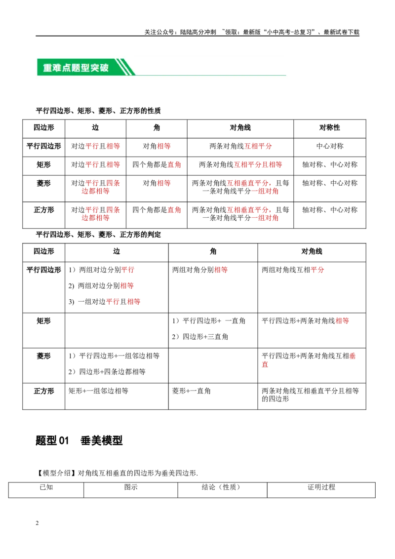 ❤重难点10与四边形有关7种模型（垂美四边形、中点四边形、梯子模型、正方形半角模型、四边形折叠模型、十字架模型、对角互补模型）（原卷版）_02中考总复习（2026版更新中）