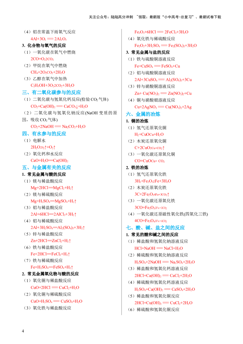 专题01重难点突破---必考化学方程式汇总（讲练）（解析版）_02中考总复习（2026版更新中）_05-化学-中考总复习_2024年中考复习资料_一轮复习资料_配套讲义（原卷版+解析版）