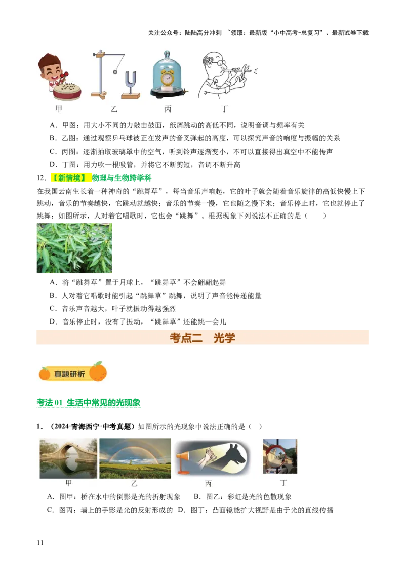 专题01声学、光学（讲练）（原卷版）_02中考总复习（2026版更新中）_04-物理-中考总复习_2025年中考复习资料_2025中考二轮课件ppt+讲义+练习物理_讲义+练习