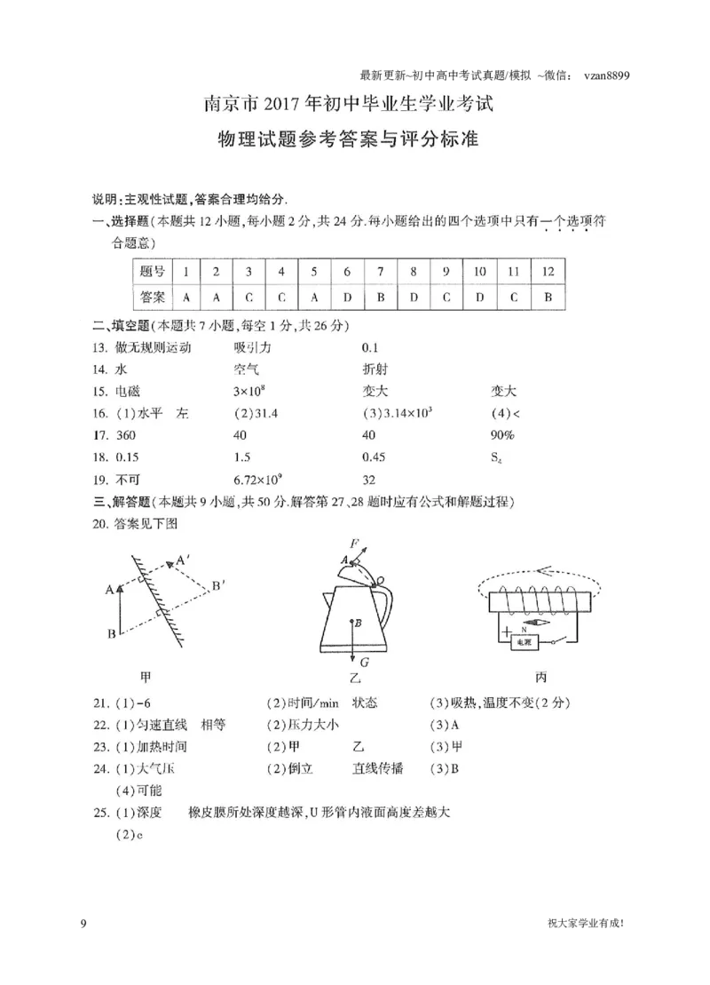 2017年江苏南京市中考物理试卷及答案_江苏省中考_01江苏省13市中考历年真题2008-2025新_、中考全套_江苏省中考历年真题_南京中考历年真题_04南京中考物理（2008年-2023年）_真题
