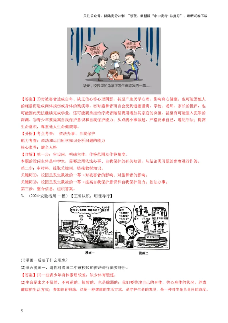 专题01漫画题（查补能力&middot;提升练）（解析版）_02中考总复习（2026版更新中）_07-道法-中考总复习_2024年中考复习资料_三轮复习_查补能力&middot;提升练