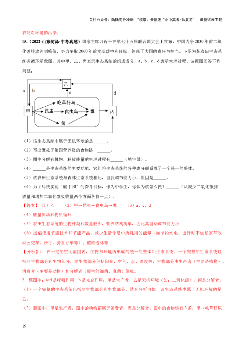 专题01生物和生物圈（练习）（解析版）_02中考总复习（2026版更新中）_08-生物-中考总复习_2024年中考复习资料_一轮复习_❤2024年中考生物一轮复习讲练测（全国通用）_练习