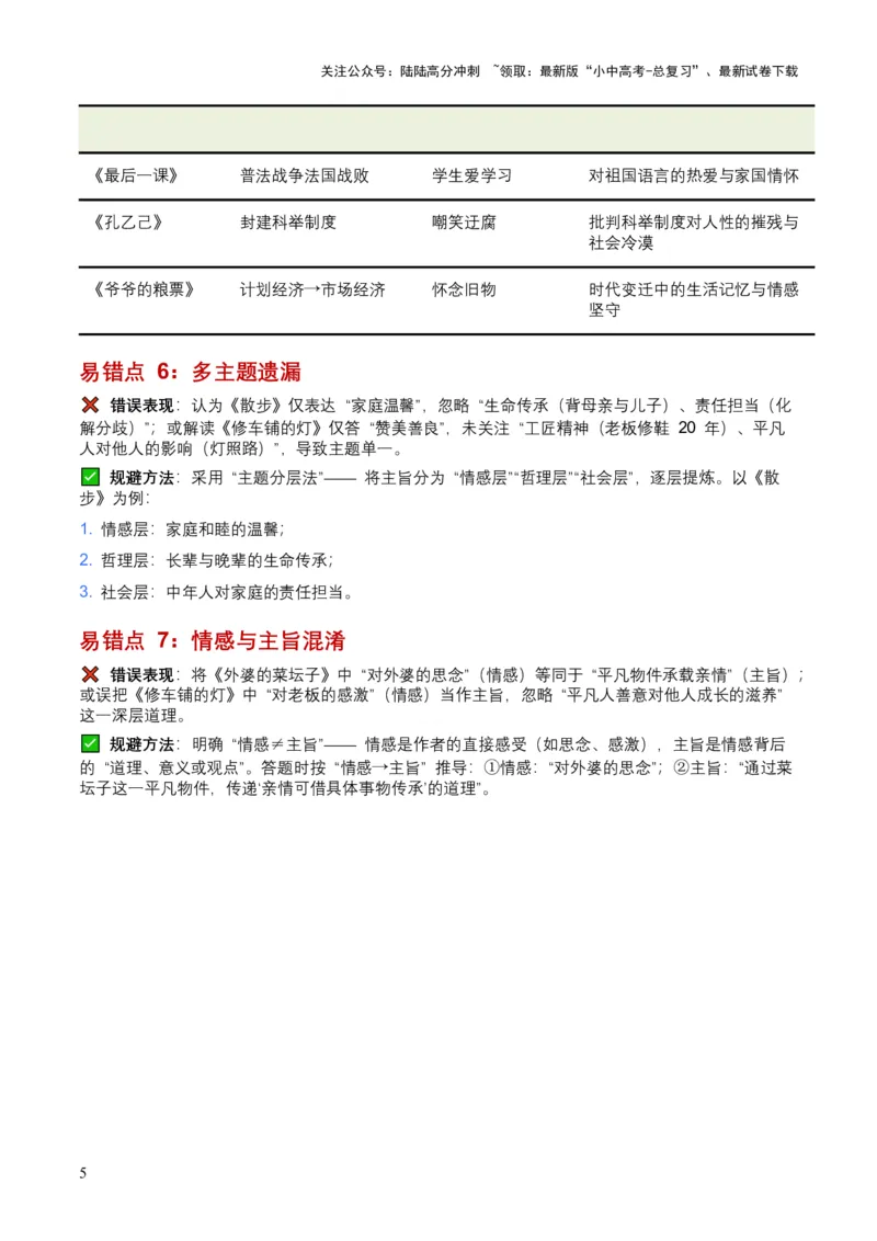 [54478899]近5年全国各地中考语文记叙文主旨分析6个高频考点+7个高频易错点_02中考总复习（2026版更新中）_01-语文-中考总复习_2026年中考复习（更新中）_2026年全国中考语文一轮复习讲义