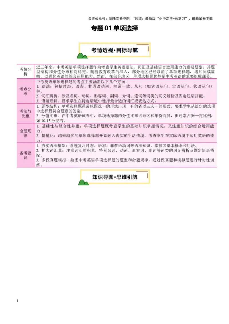 专题01单项选择（讲练）（解析版）_02中考总复习（2026版更新中）_03-英语-中考总复习_2025中考复习资料_2025中考二轮课件ppt+讲义+练习英语_讲义+练习