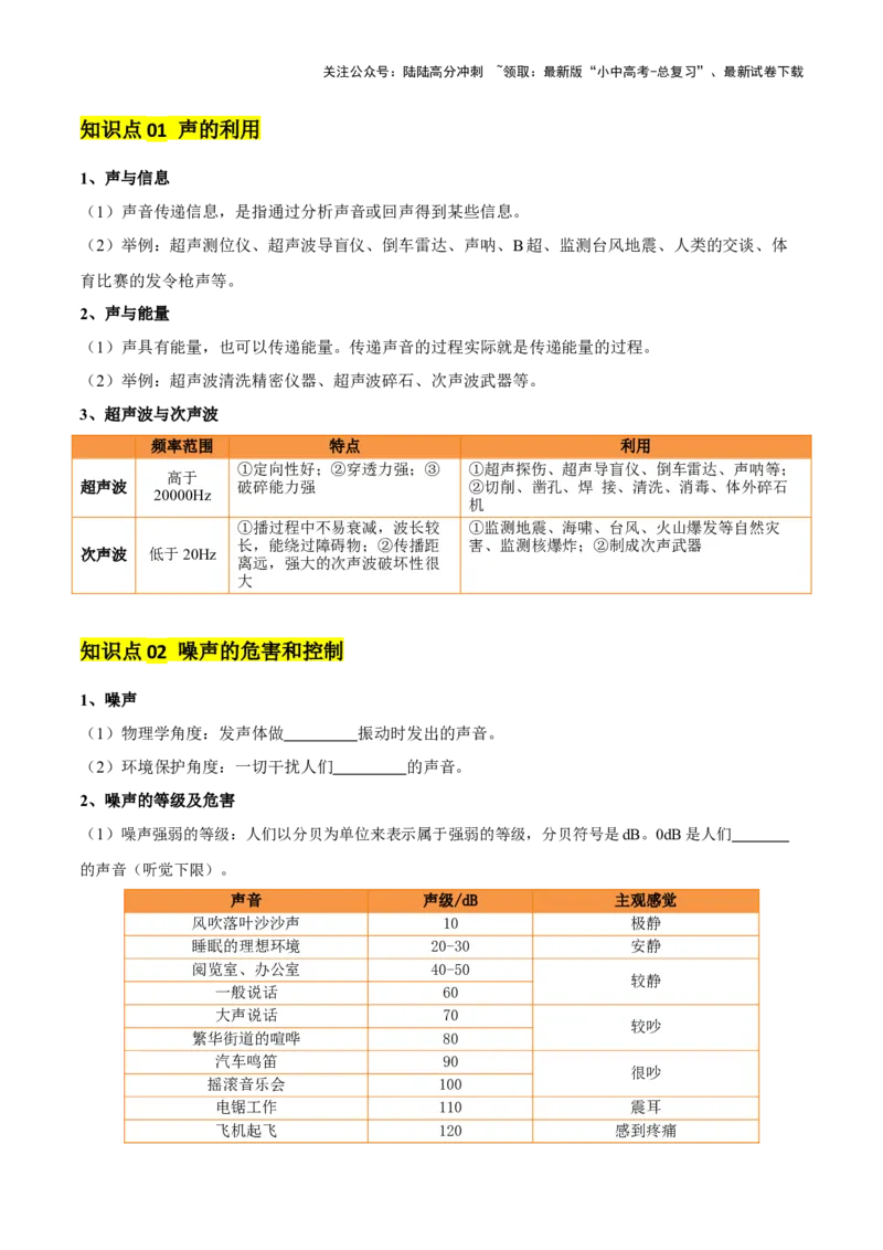 专题01声现象（原卷版）_02中考总复习（2026版更新中）_04-物理-中考总复习_2025年中考复习资料_2025年中考物理一轮知识梳理