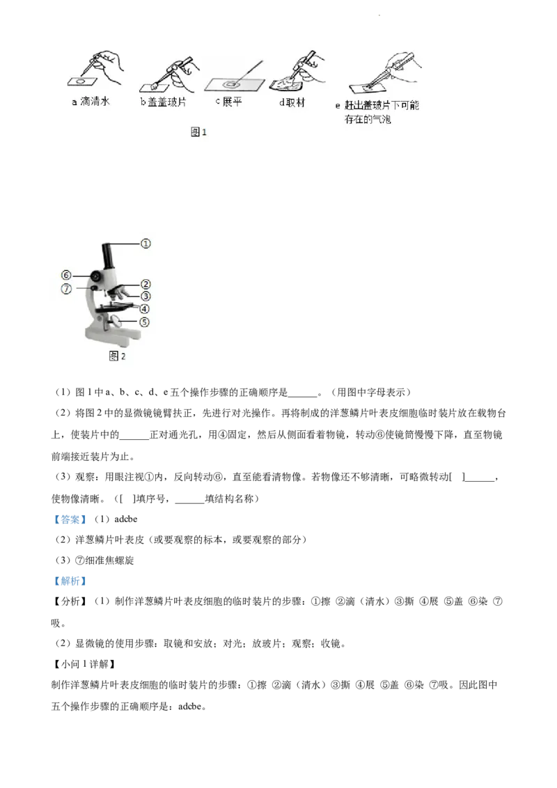 2022年江苏省连云港市中考生物真题（解析版）_江苏省中考_01江苏省13市中考历年真题2008-2025新_、中考全套_江苏省中考历年真题_江苏中考生物(2010年-2024年）