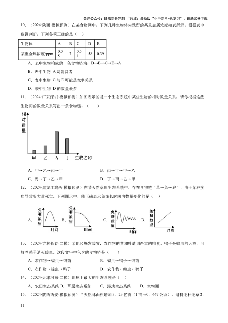 专题01生物与环境（2大模板）（原卷版）_02中考总复习（2026版更新中）_08-生物-中考总复习_2025中考复习资料_2025年中考生物答题方法模板