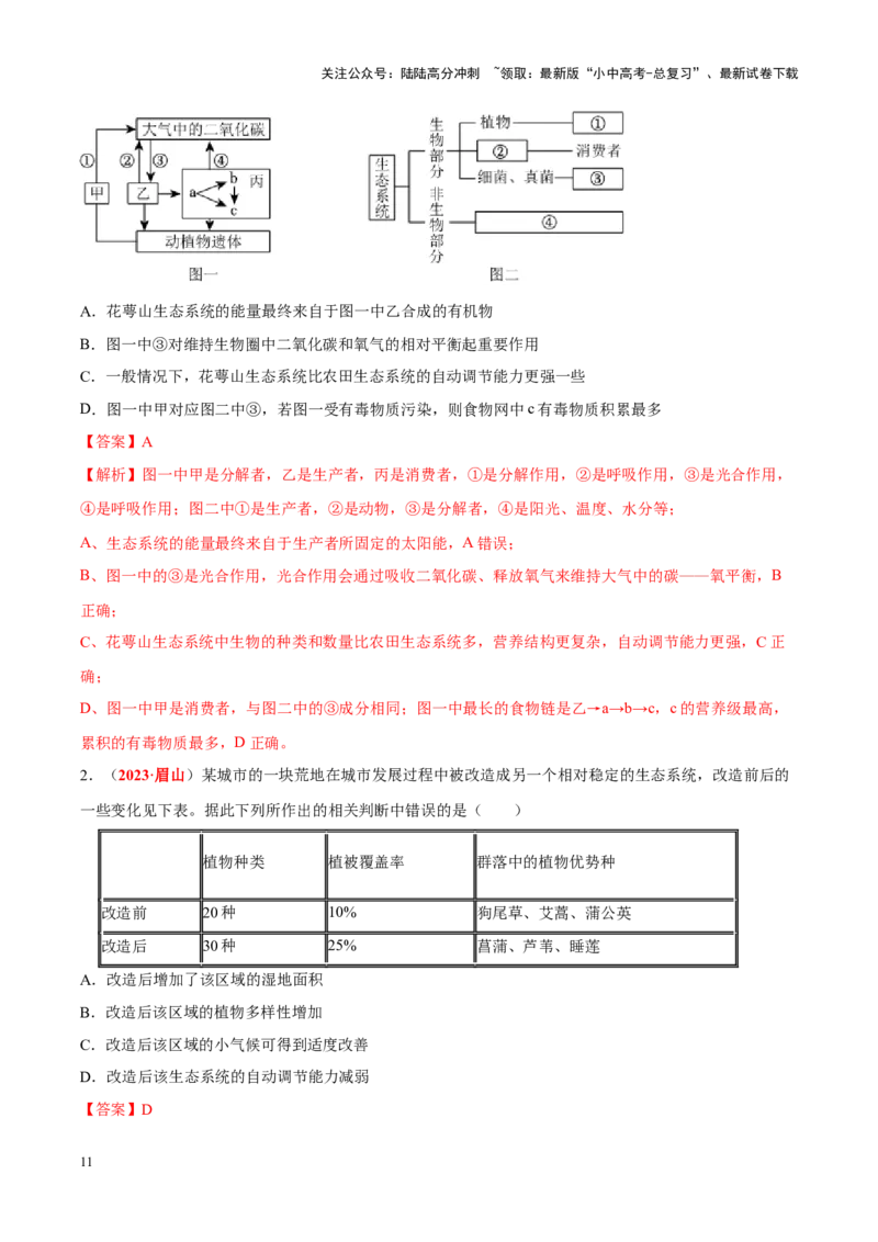 专题01&nbsp;生物与生物圈（解析版）_02中考总复习（2026版更新中）_08-生物-中考总复习_2024年中考复习资料_专项复习_完三年（2021-2023）中考生物真题分项汇编（全国通用）_答案解析版
