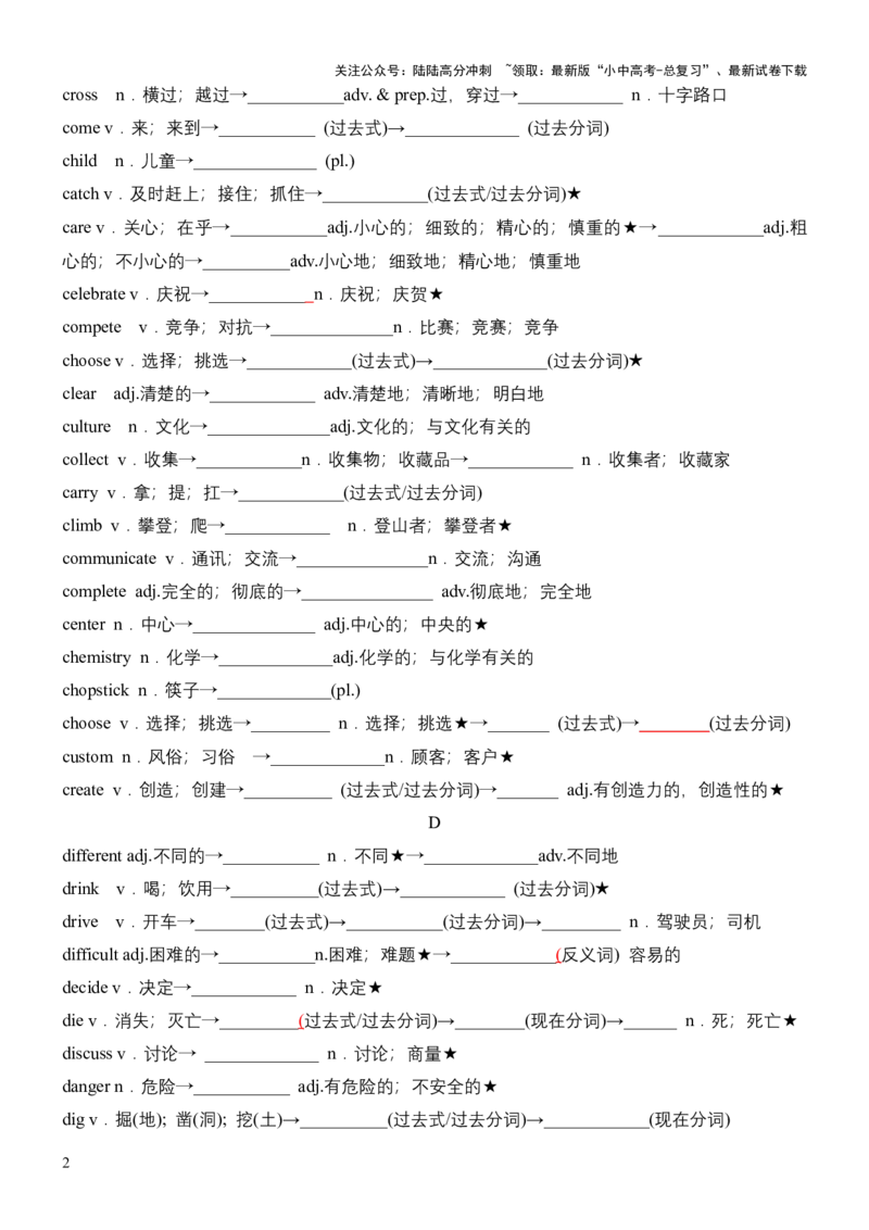 专题01高频词汇变形归纳（检测版）_02中考总复习（2026版更新中）_03-英语-中考总复习_2025中考复习资料_2025中考二轮课件ppt+讲义+练习英语_测试