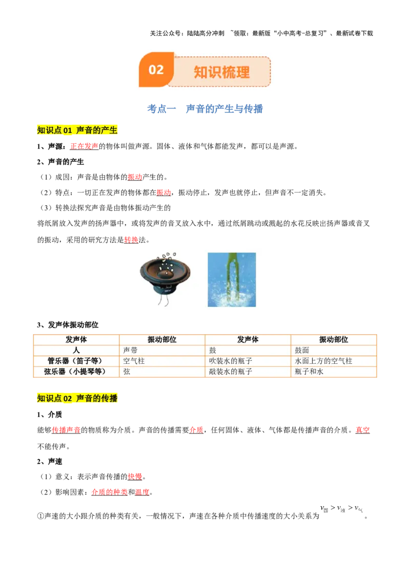 专题01声现象（解析版）_02中考总复习（2026版更新中）_04-物理-中考总复习_2025年中考复习资料_2025年中考物理一轮知识梳理