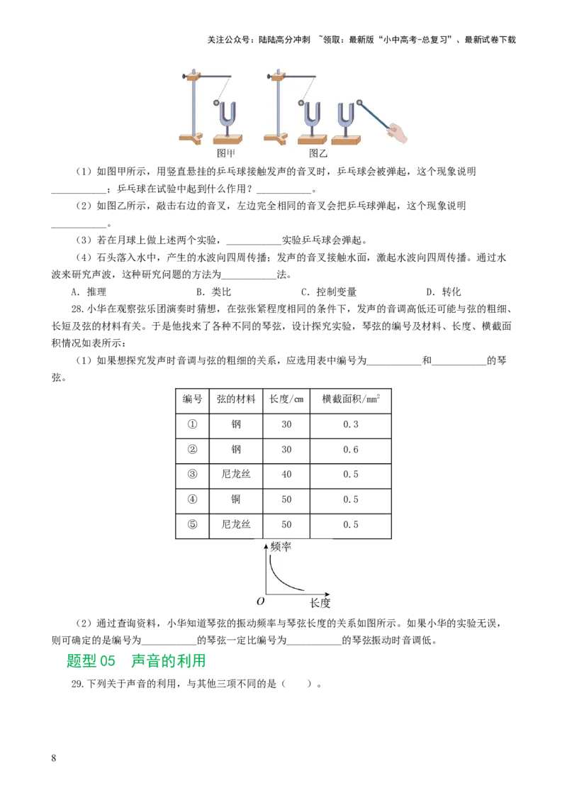 专题01声现象（练习）（原卷版）_02中考总复习（2026版更新中）_04-物理-中考总复习_2024年中考复习资料_一轮复习_课件+讲义+练习2024年中考物理一轮复习讲练测（全国通用）
