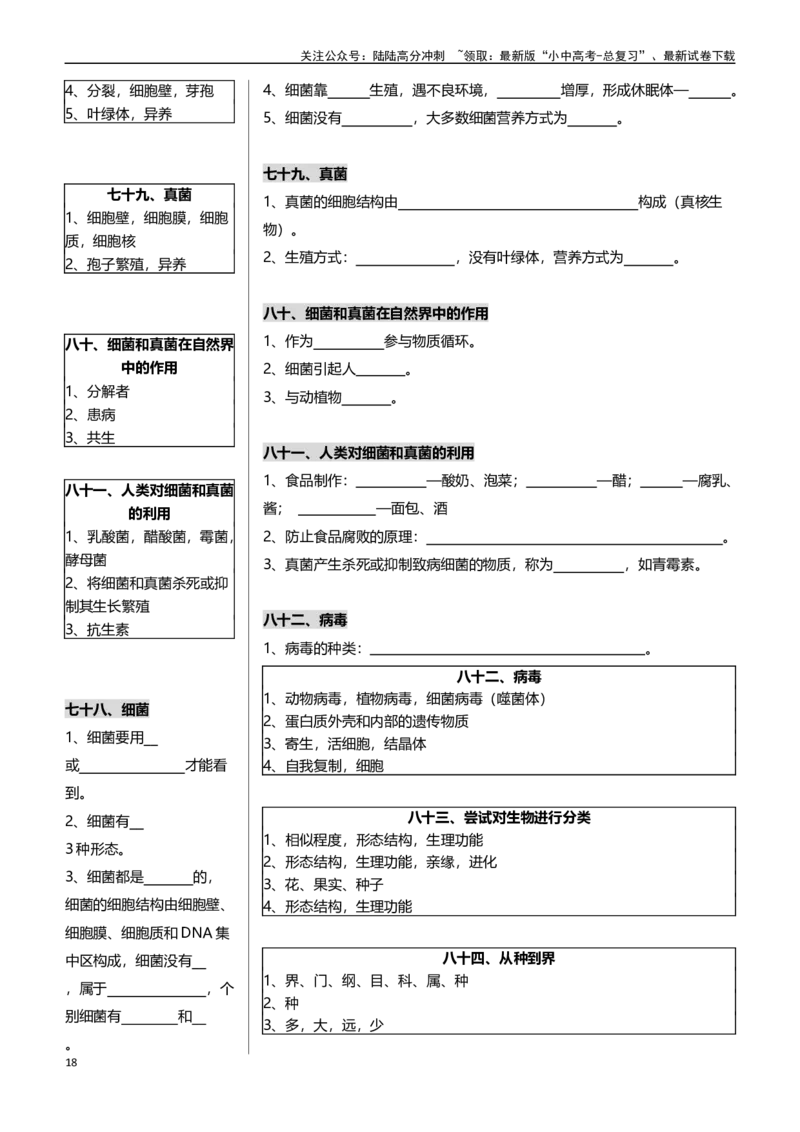 ❤初中生物核心考点速记100项_02中考总复习（2026版更新中）_08-生物-中考总复习_2024年中考复习资料_专项复习