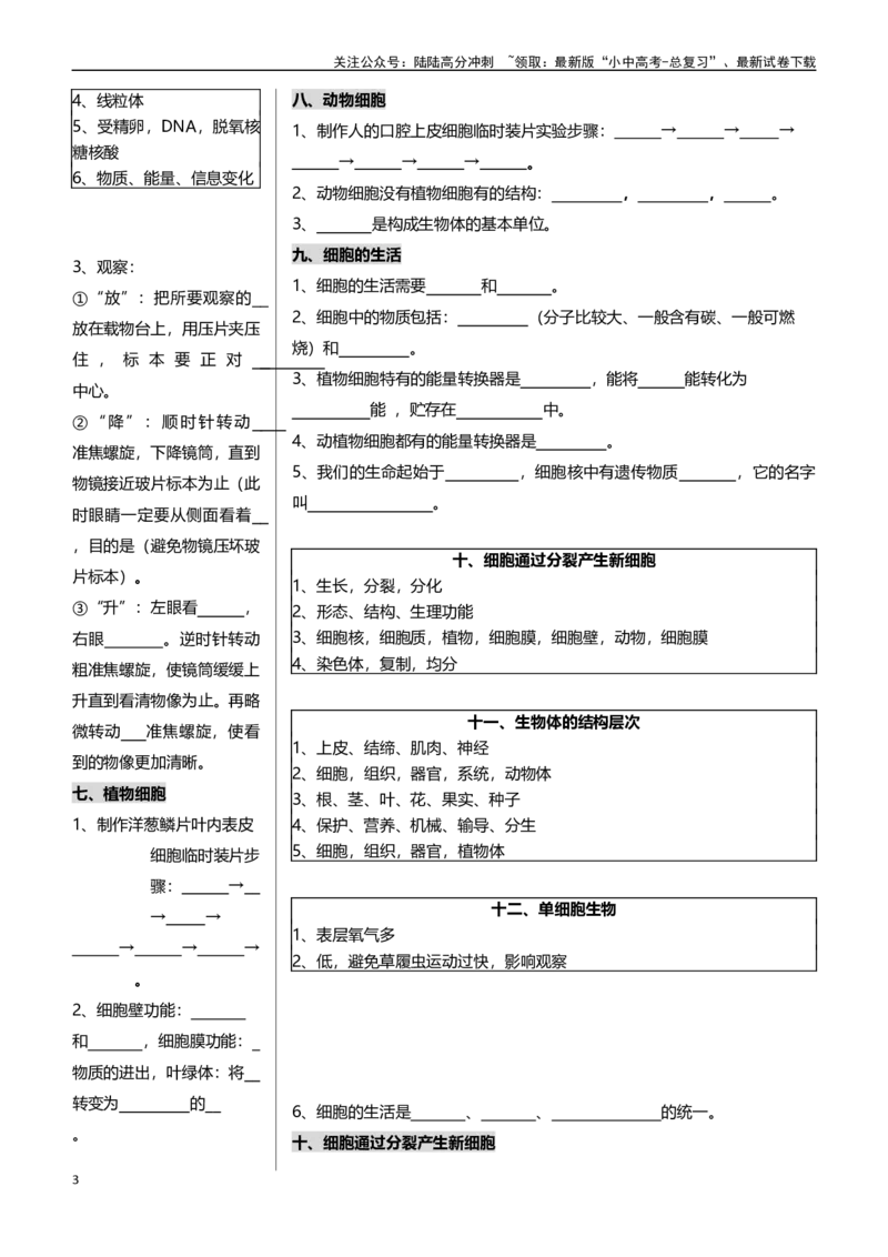❤初中生物核心考点速记100项_02中考总复习（2026版更新中）_08-生物-中考总复习_2024年中考复习资料_专项复习