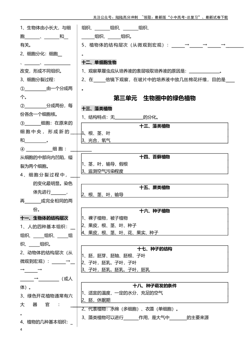 ❤初中生物核心考点速记100项_02中考总复习（2026版更新中）_08-生物-中考总复习_2024年中考复习资料_专项复习