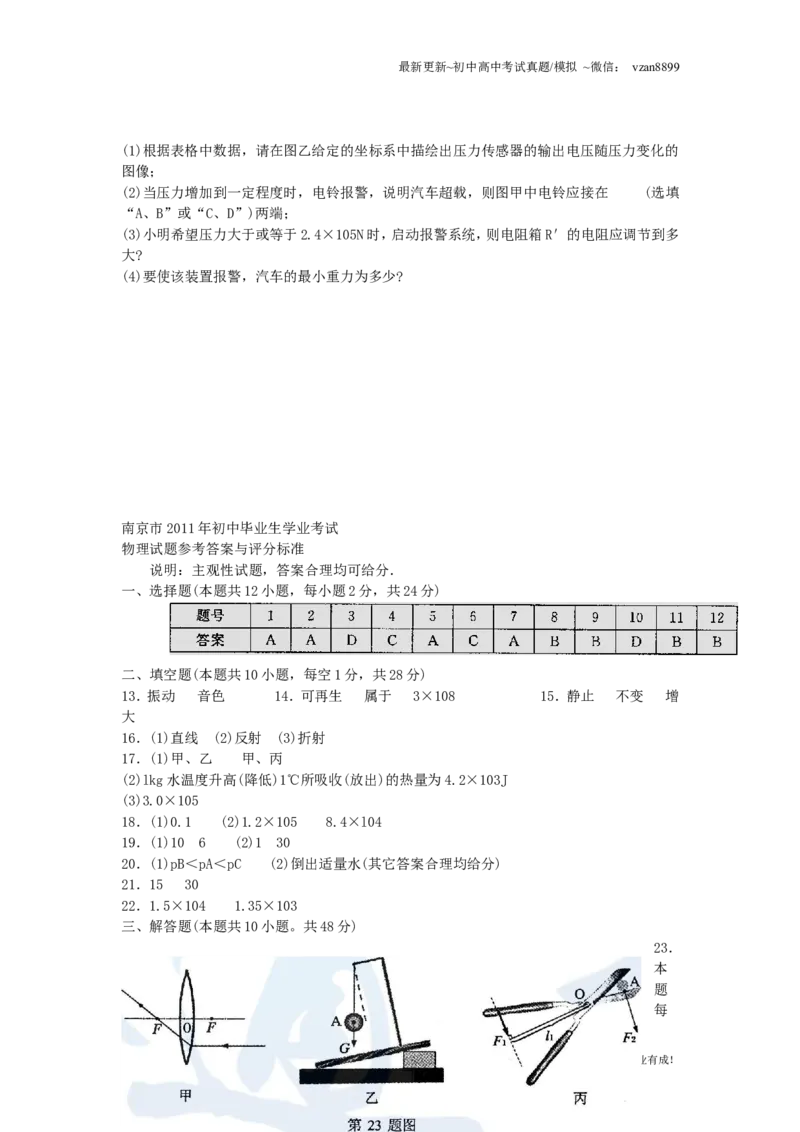 2011年江苏南京市中考物理试卷及答案_江苏省中考_01江苏省13市中考历年真题2008-2025新_、中考全套_江苏省中考历年真题_南京中考历年真题_04南京中考物理（2008年-2023年）_真题