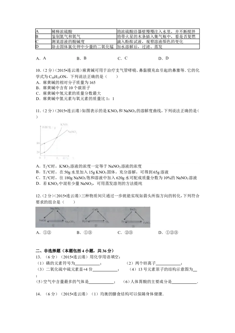 2015年连云港市中考化学试题及答案_江苏省中考_01江苏省13市中考历年真题2008-2025新_、中考全套_江苏省中考历年真题_江苏省中考化学2008-2024